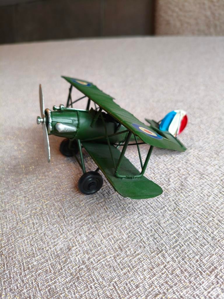 Vintage Metal Vliegtuig Model - Groen Tweedekker, Overige merken, Gebruikt, Ophalen of Verzenden, Groter dan 1:72