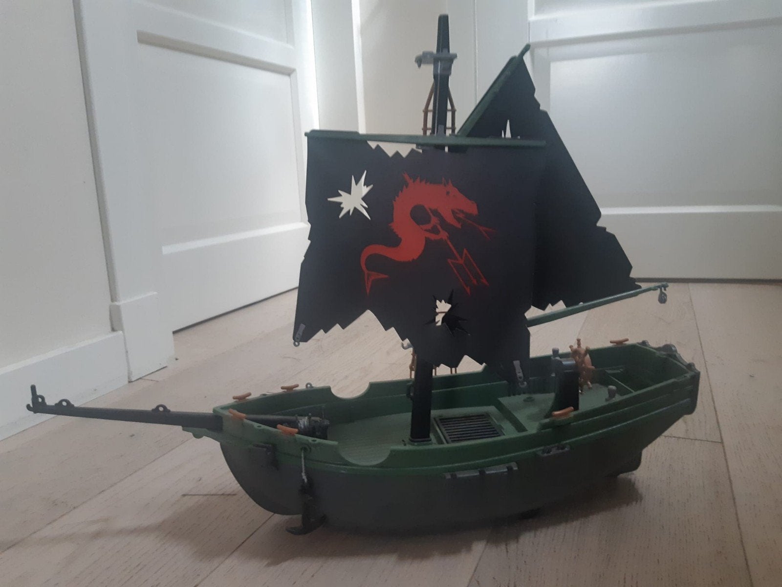 Playmobil Piratenschip - Groen met Zwart Zeil, Ophalen, Gebruikt, Jongen of Meisje