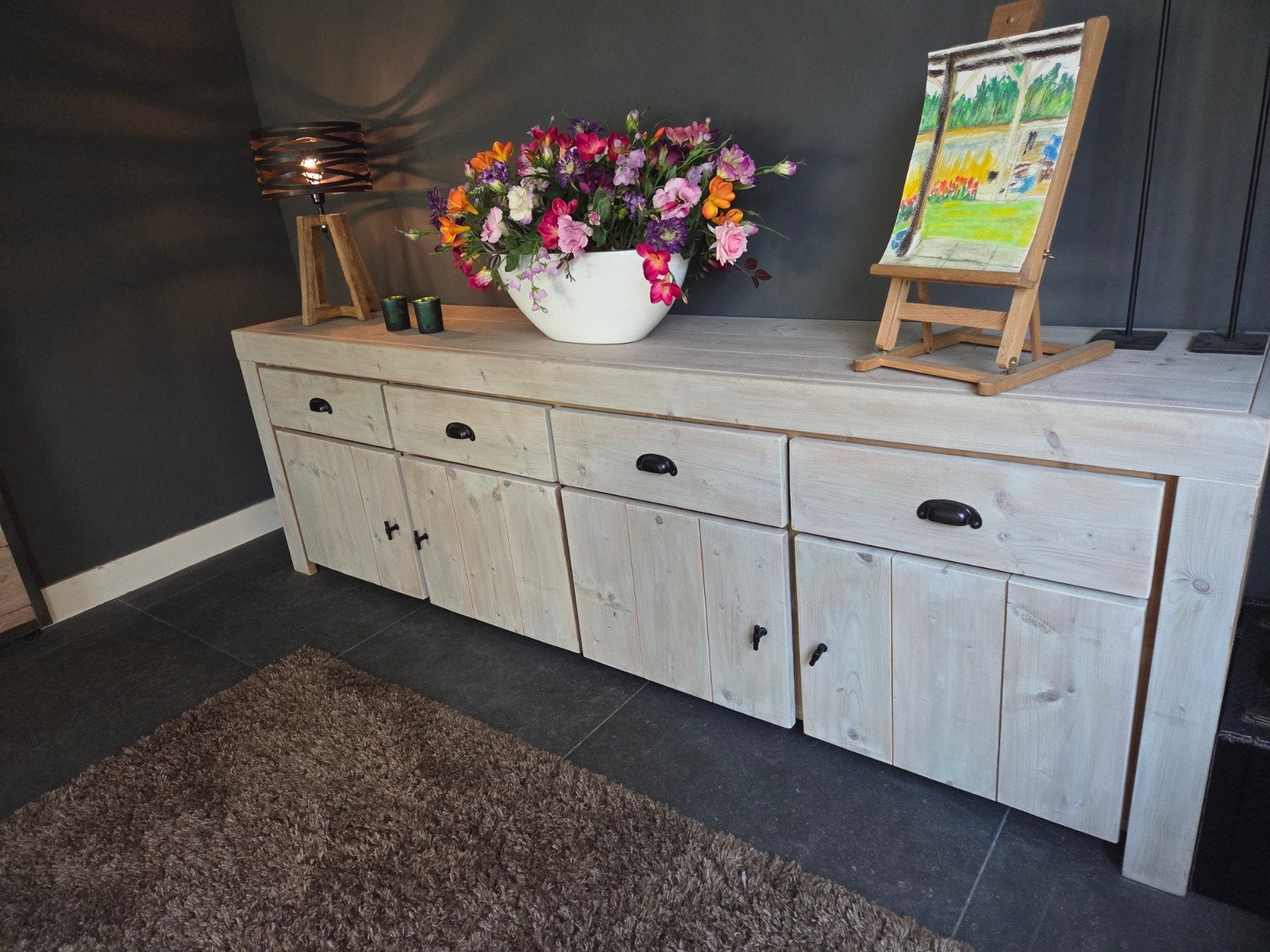 Massief houten dressoir met lades en deuren, Ophalen, Met lade(s), Modern landelijk, Zo goed als nieuw