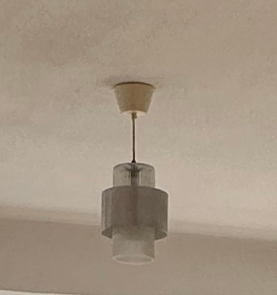 Vintage hanglamp aluminium met glas, Huis en Inrichting, Lampen | Hanglampen, Gebruikt, Glas, Minder dan 50 cm, Vintage midcenturie