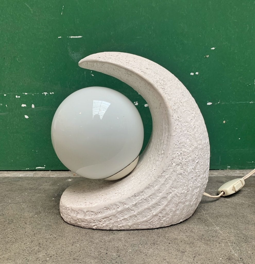 Tafellamp in vorm van maan / golf keramiek - vintage retro, Ophalen, Gebruikt, Vintage, 24 cm