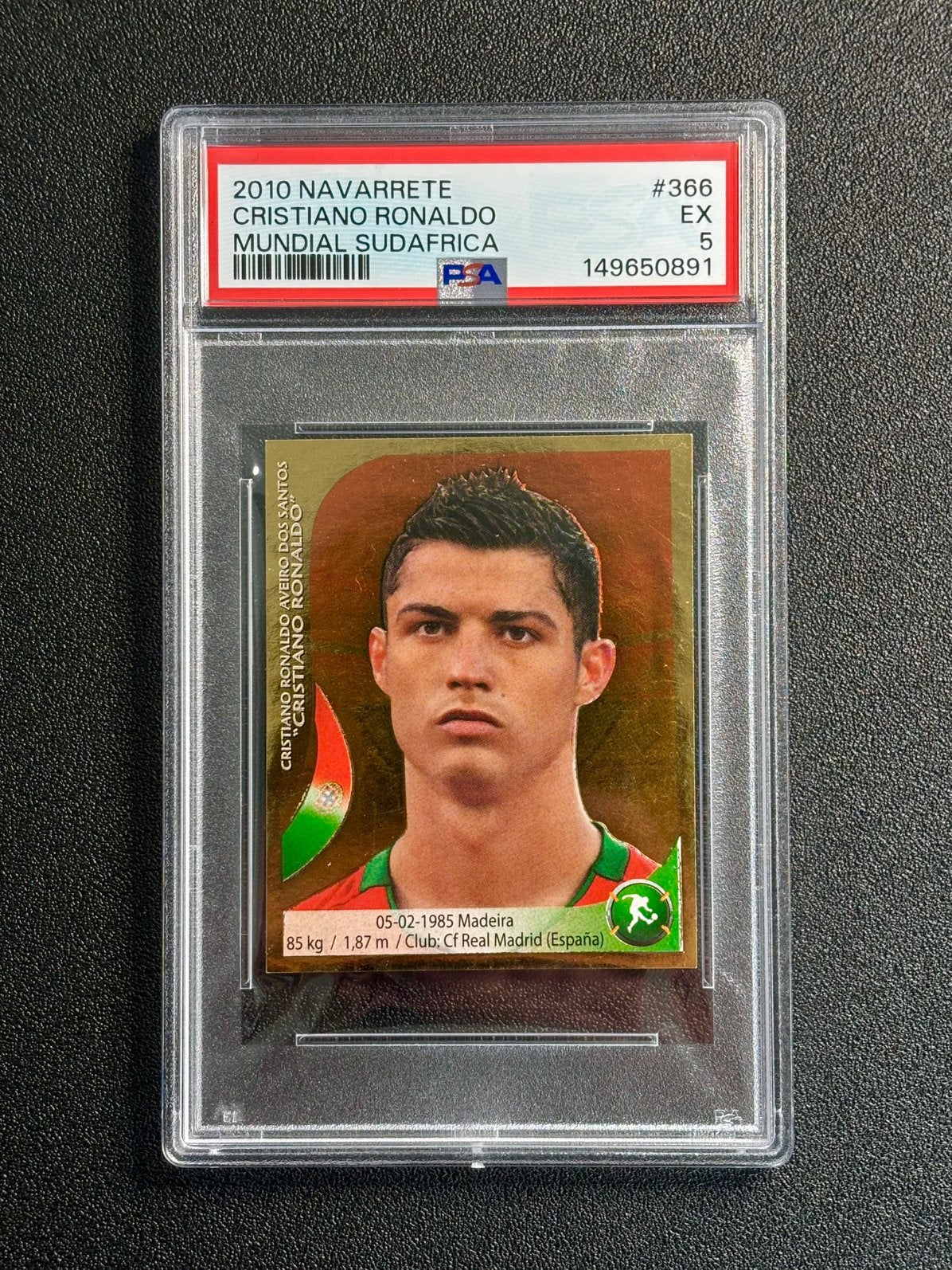 PSA 5 Cristiano Ronaldo 2010 Navarrete Sudafrica Gold Foil, Ophalen of Verzenden, Nieuw, Sticker