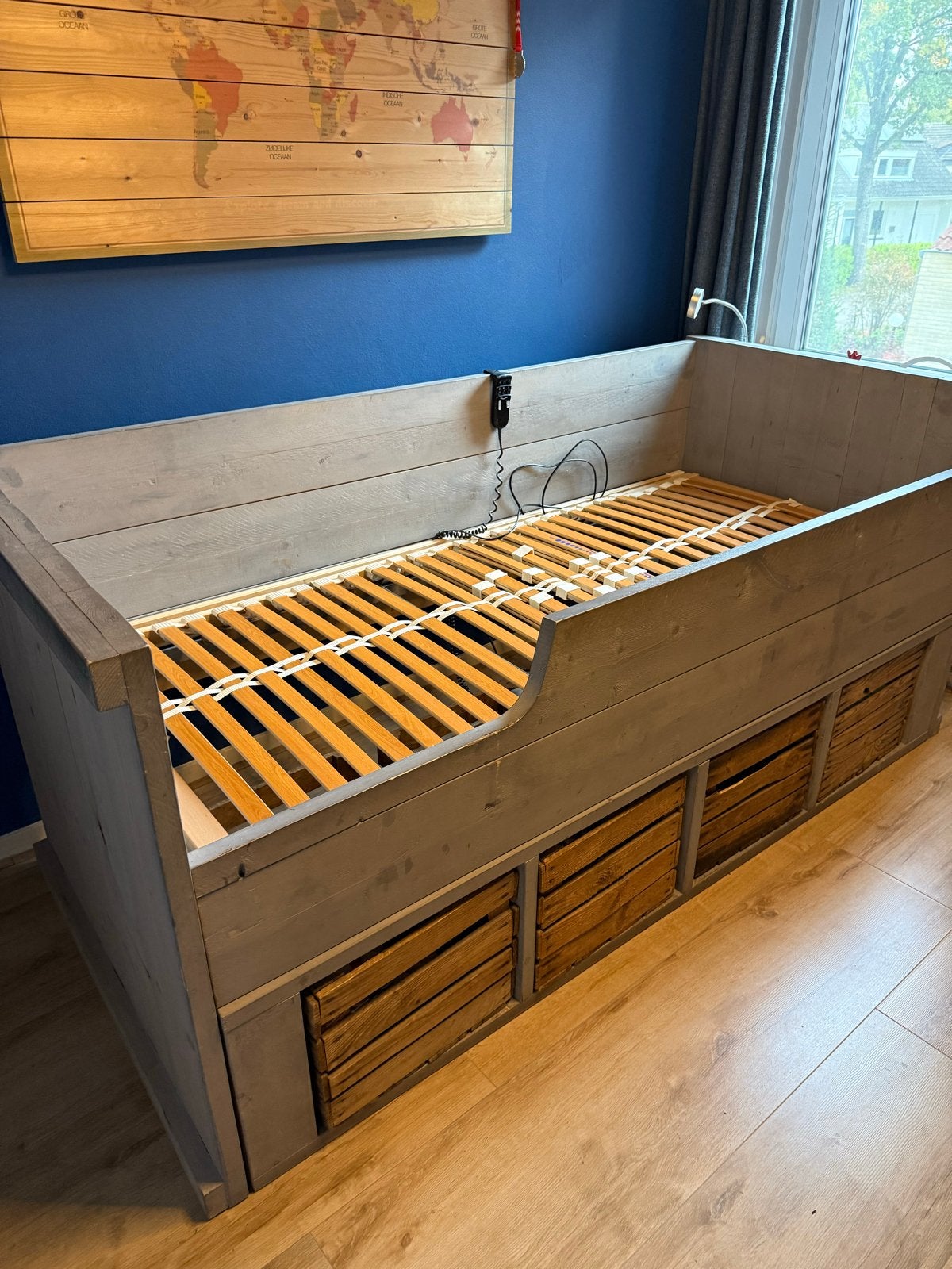 Eenpersoonsbed 200x90 met opbergkratten (excl. lattenbodem), Huis en Inrichting, Ophalen, Gebruikt, 90 cm, Eenpersoons