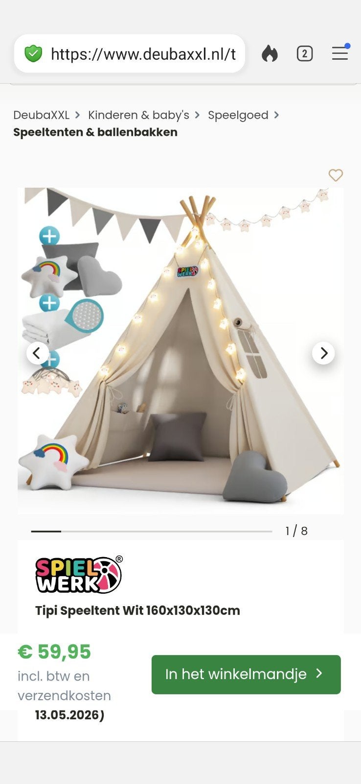 Speeltent Tipi met accessoires - vlek op matje, Ophalen