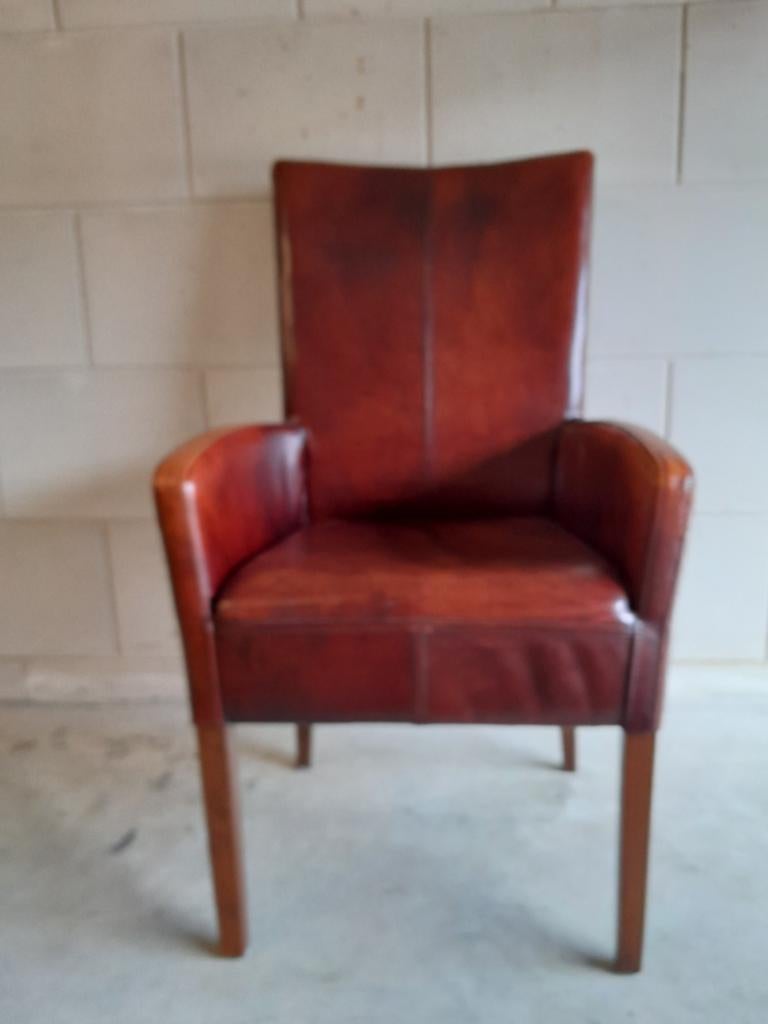 Lloyd loom fauteuil bekleed met leer, Ophalen, Antiek look, Minder dan 75 cm, Zo goed als nieuw