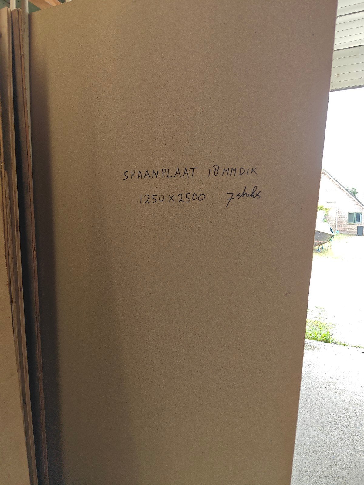 7 spaanplaten 18mm dik, 1250x2500mm, Doe-het-zelf en Verbouw, Ophalen, Gebruikt, Minder dan 25 mm, Overige typen