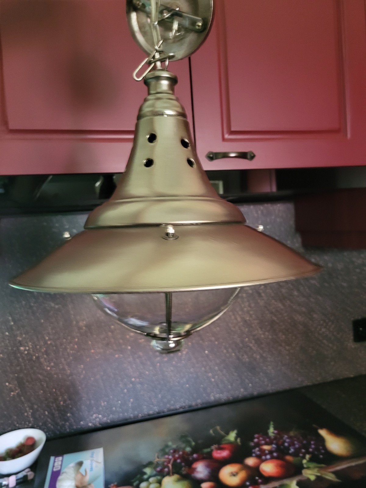 Bronzen hanglamp  met stolp - Metaal, Ophalen, Gebruikt, Glas