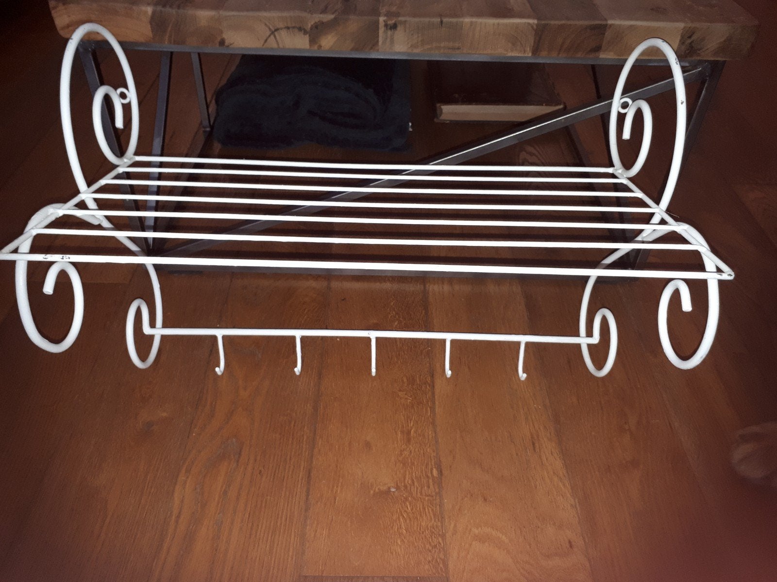 Witte metalen wandkapstok met hoedenrek en haken, Wandkapstok, Gebruikt, Ophalen of Verzenden, Minder dan 100 cm