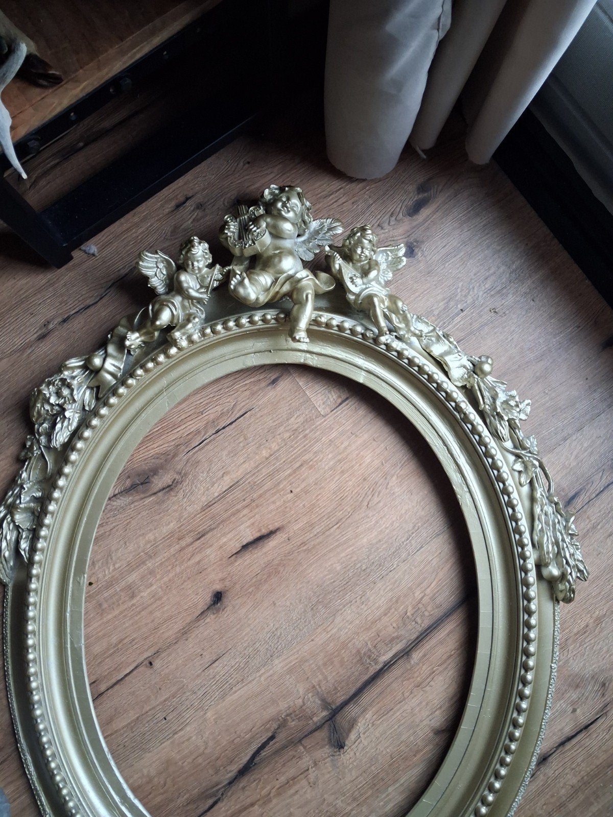 Goudkleurig houten Barok  Lijst met Engeltjes - 90 cm, Ophalen