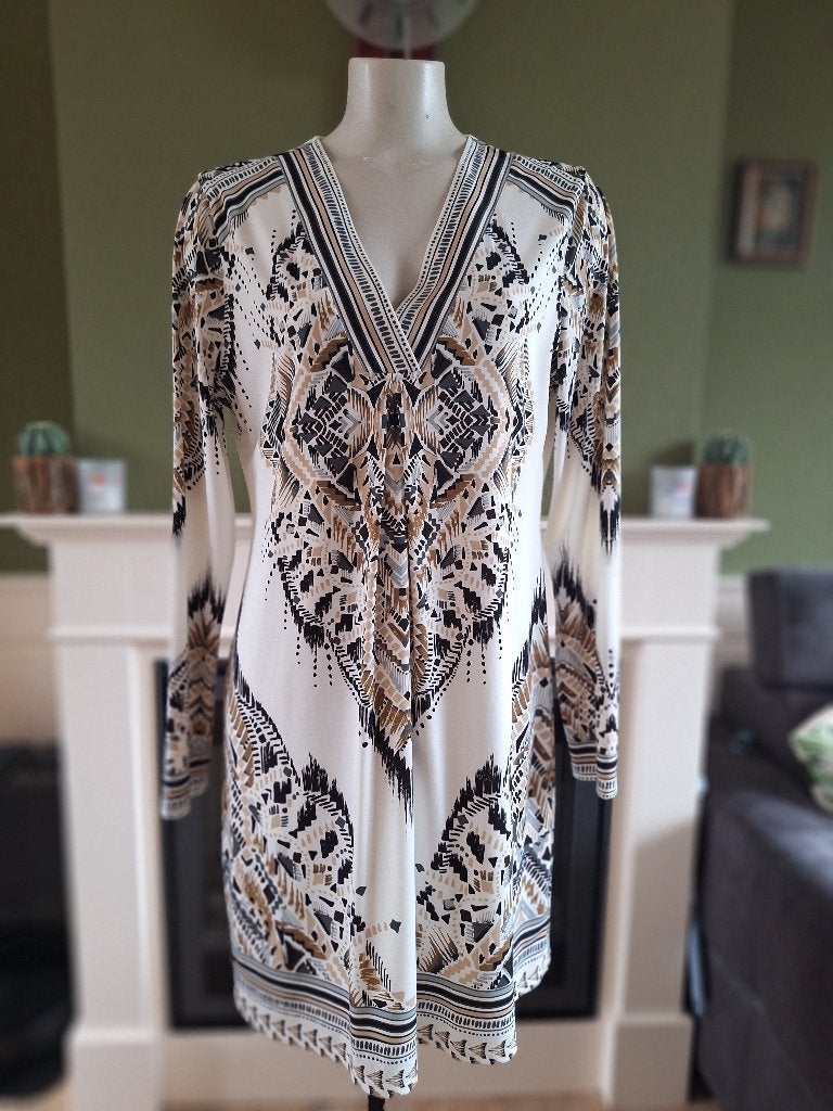 Hale Bob crème gevoerde jurk mt L, Kleding | Dames, Jurken, Maat 42/44 (L), Zo goed als nieuw, Knielengte, Hale Bob
