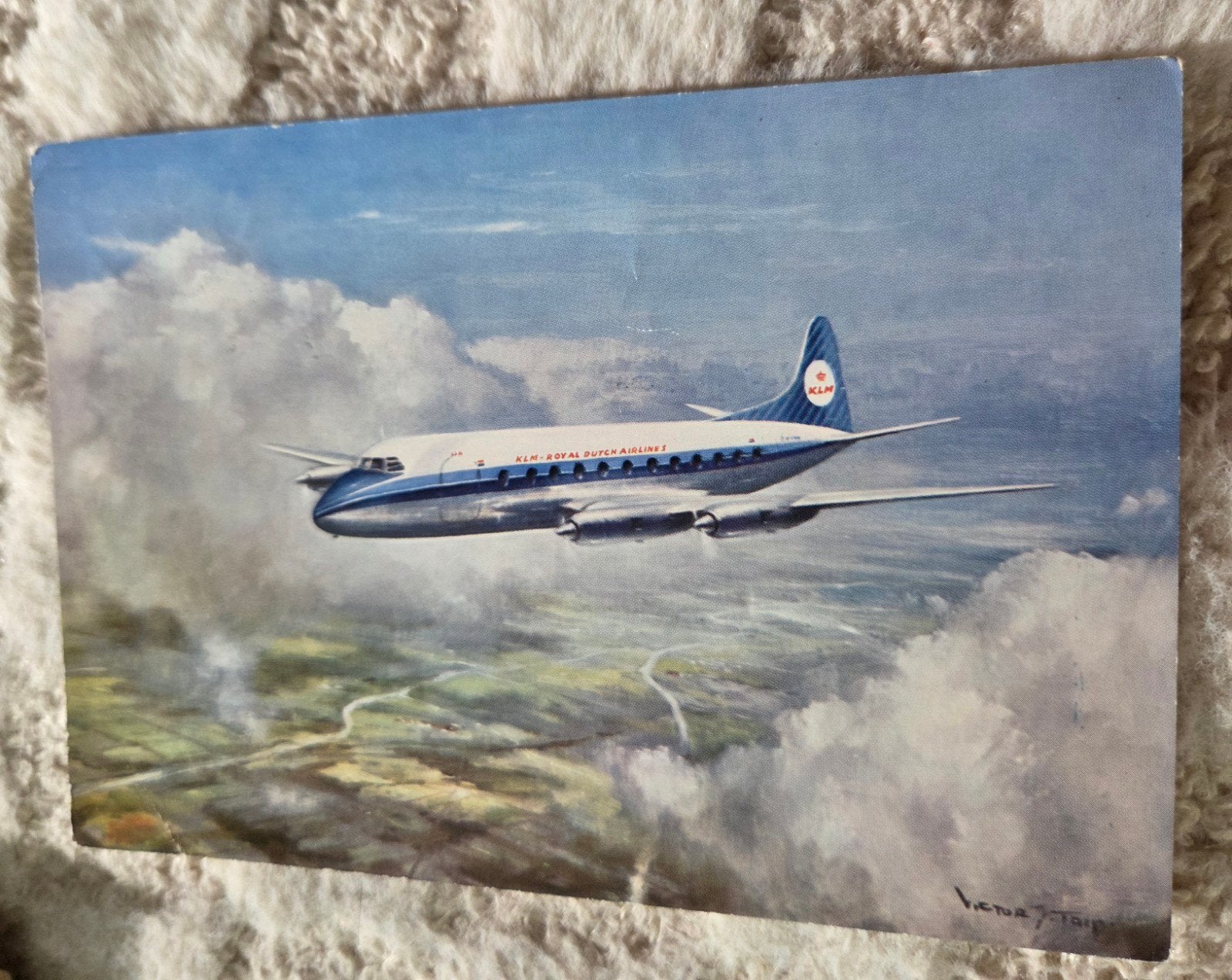 Vintage KLM Vickers Viscount Ansichtkaart, Verzamelen, Verzenden, 1960 tot 1980, Gelopen, Voertuig