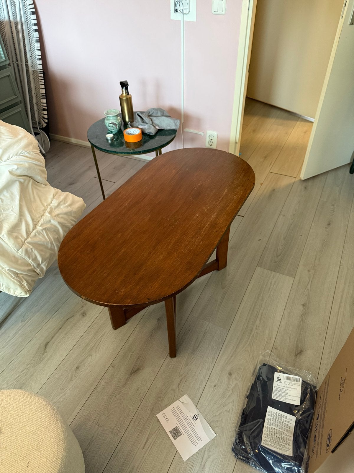 Vintage houten salontafel - Ovaal, Ophalen, 50 – 75, Gebruikt, 100 tot 150 cm