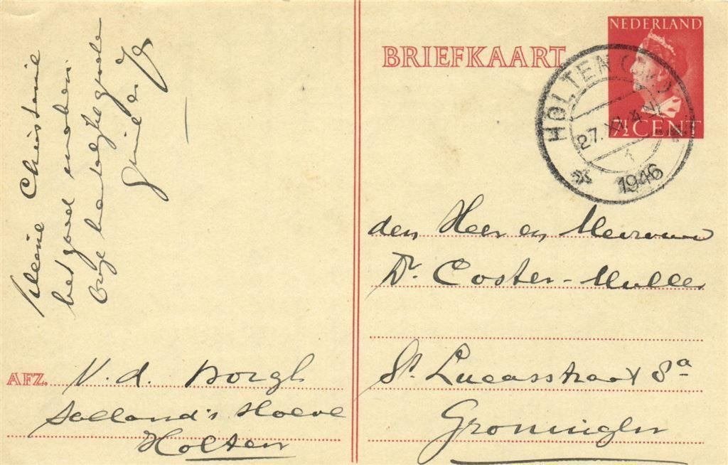 v.d. Borgh, Salland Hoeve, Holten - 11.1946 - briefkaart, Ophalen of Verzenden, Briefkaart
