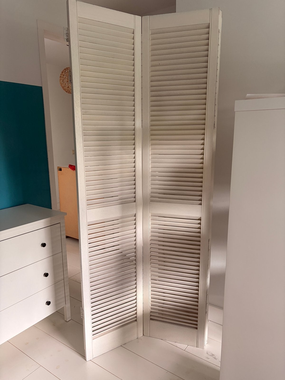 Witte houten kamerscherm / scheidingswand, Ophalen, Gebruikt