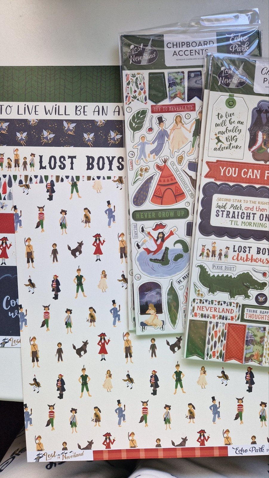 Echo Park Lost in Neverland - Peter Pan papier + chipboard, Ophalen of Verzenden, Nieuw, Versiering of Embellishment, Overige merken