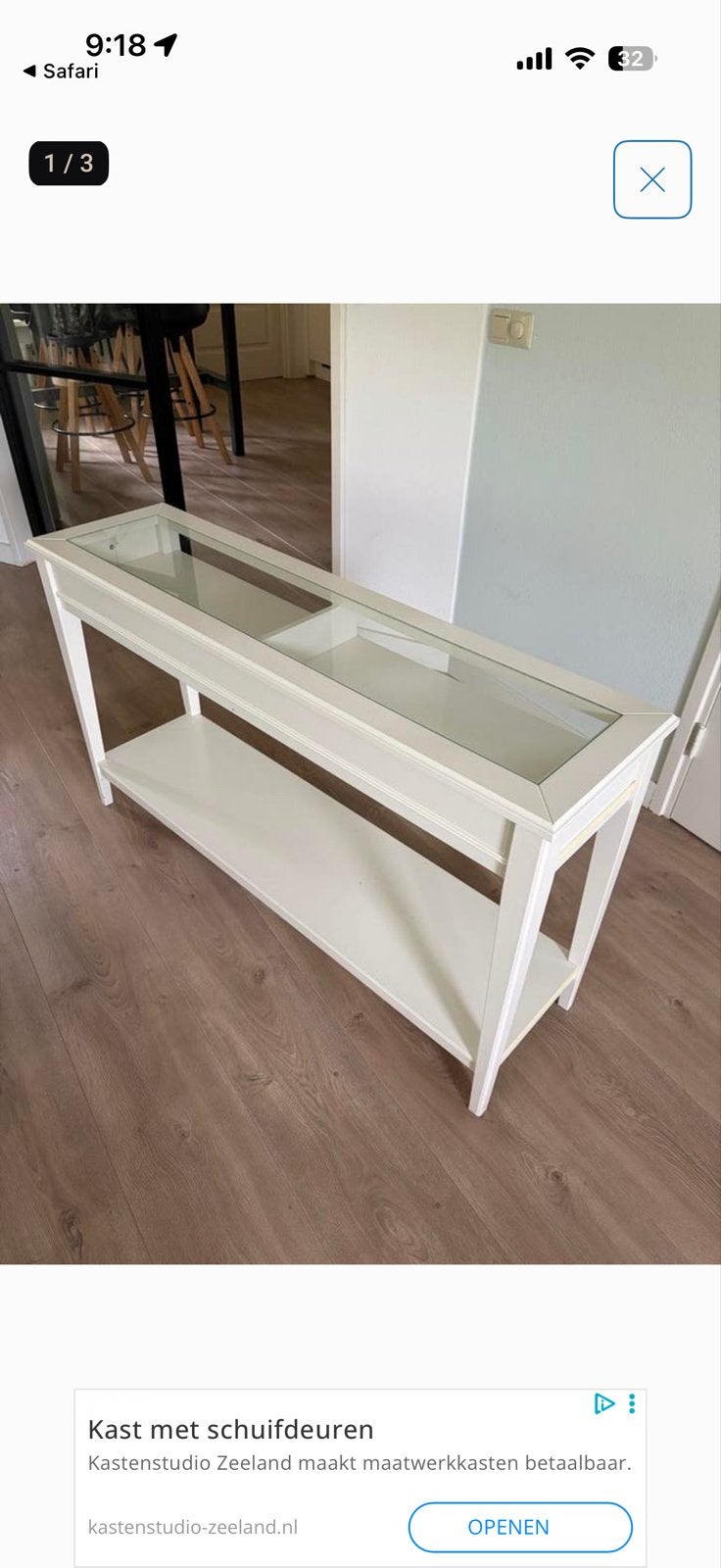 Ikea Liatorp Witte Console Tafel met Glazen Blad en Plank, Huis en Inrichting, Kasten | Vitrinekasten, Ophalen, Met plank(en)