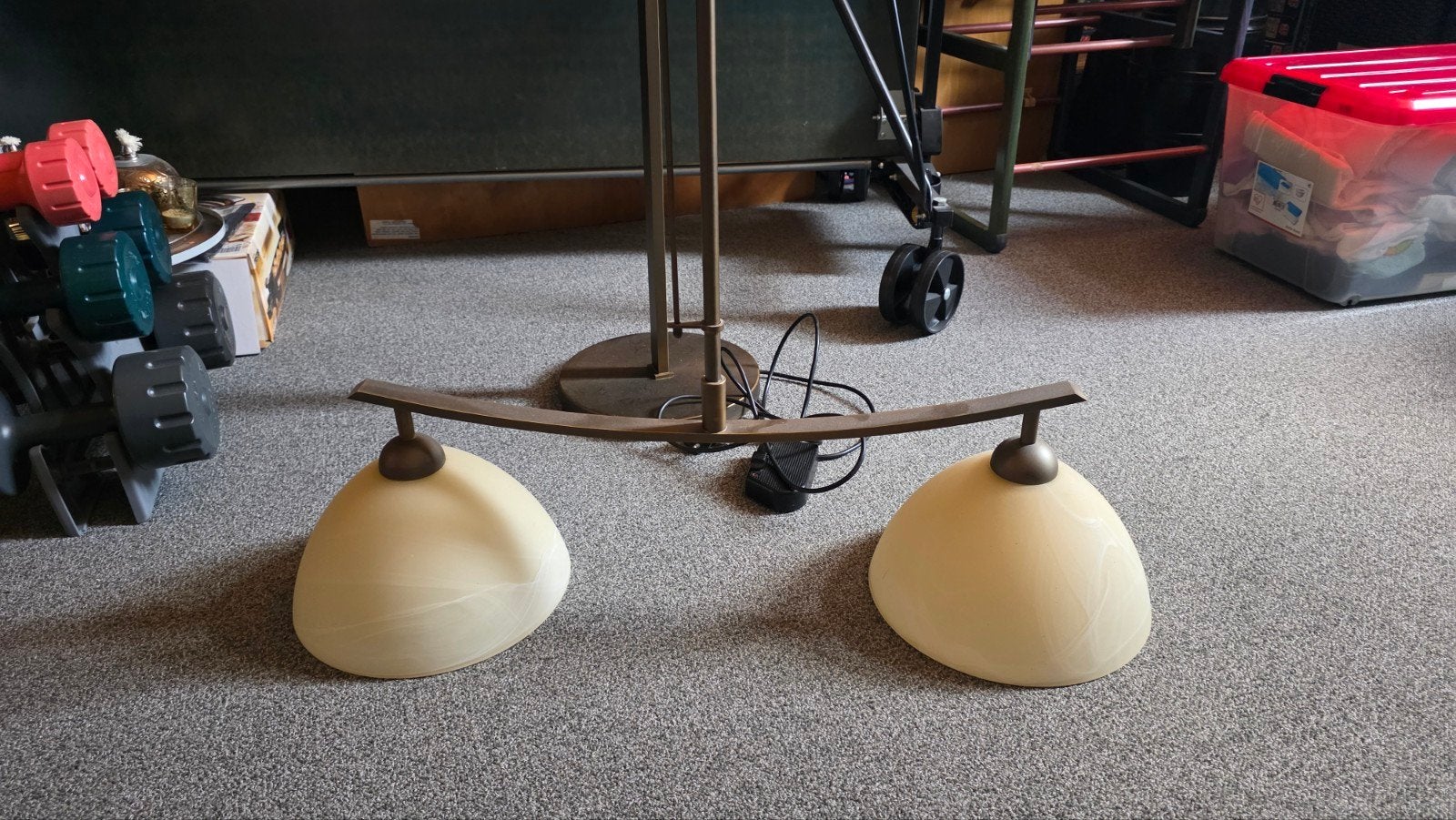 Hanglamp met twee glazen kappen - Bronskleurig, Gebruikt, Glas, Klassiek, Modern, Tijdloos, E27 (groot)