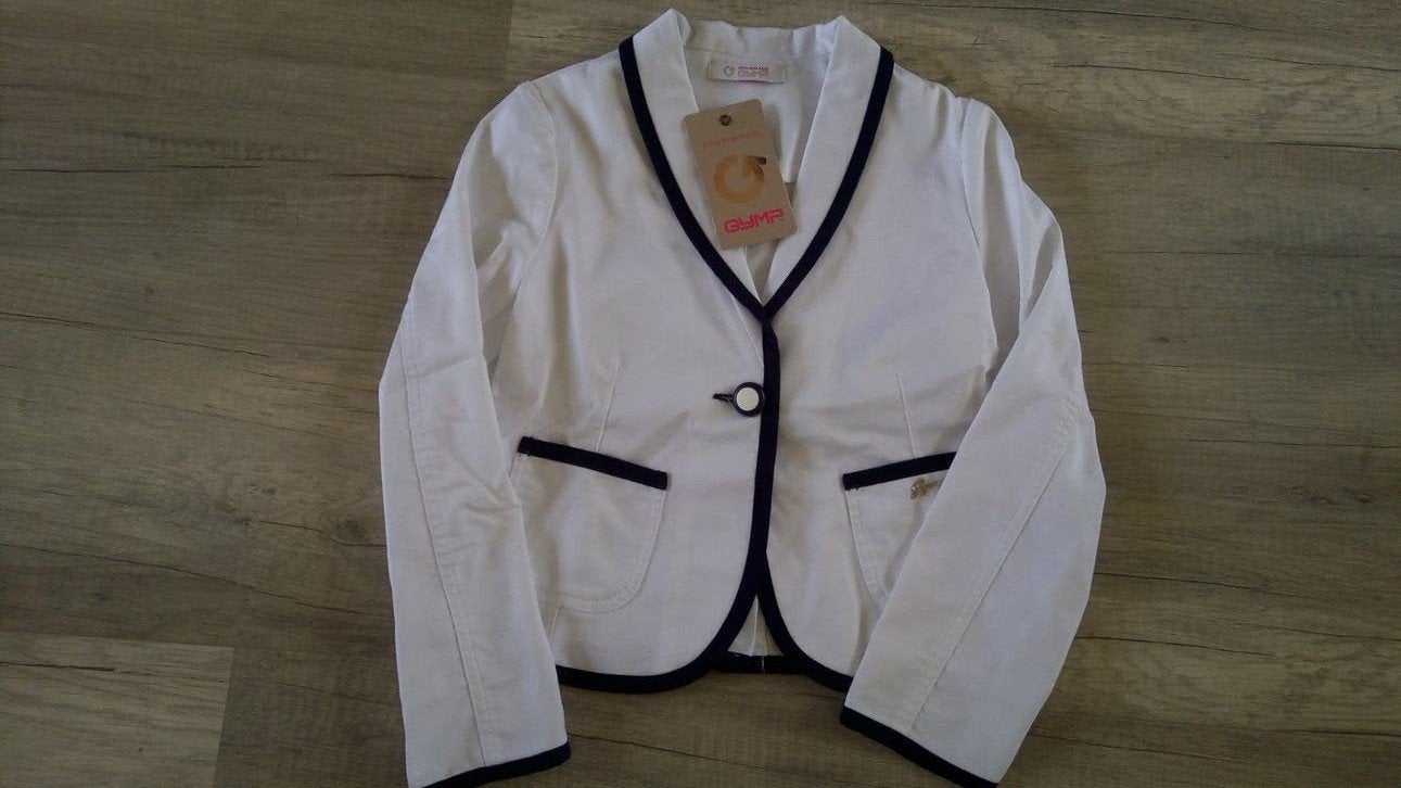 Nieuwe, witte blazer 140 meisje Gymp navy wit colbertje, Overige typen, Meisje, Nieuw, Ophalen of Verzenden