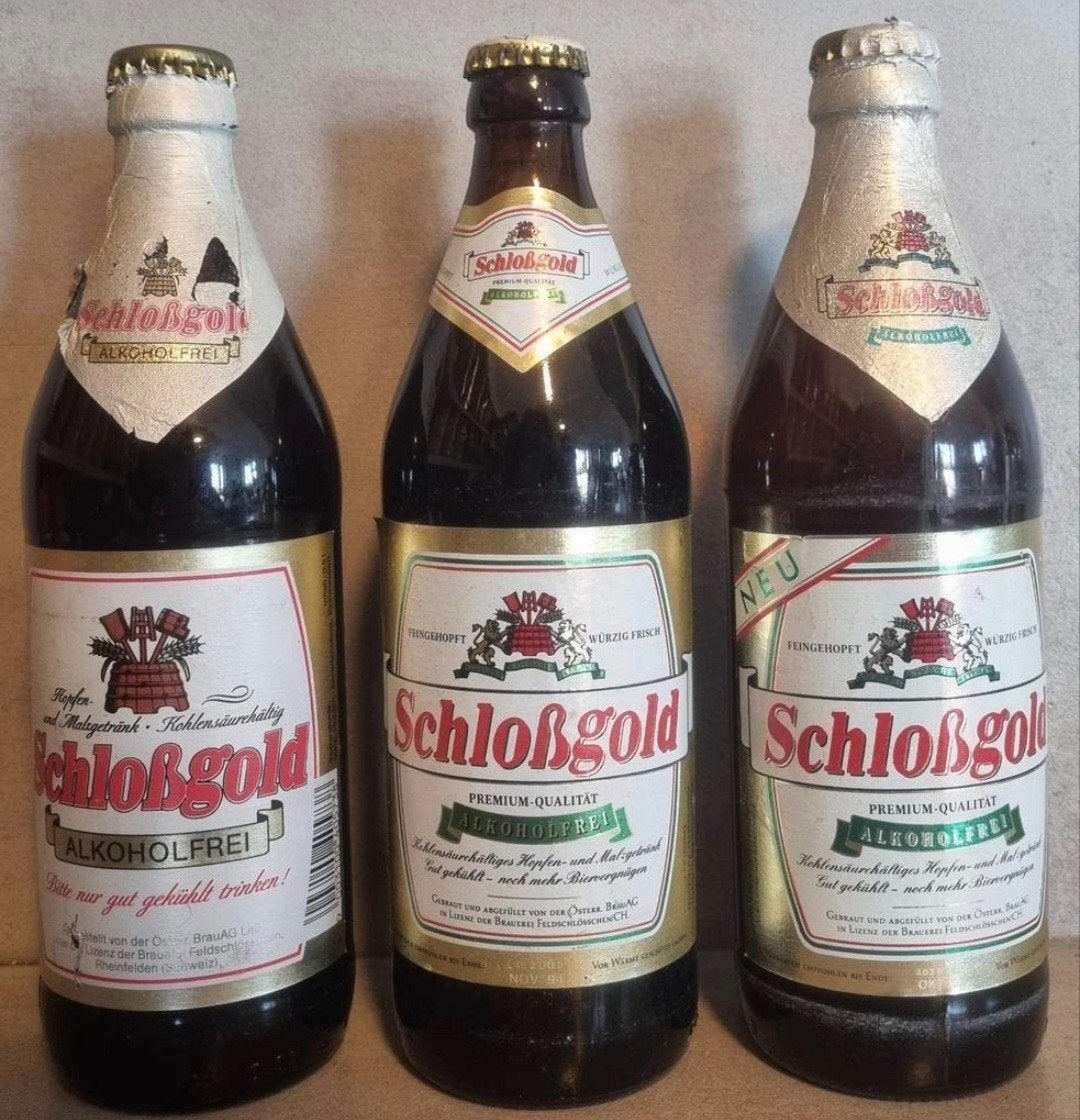 3x Schloßgold, Linz & Feldschlösschen - gj '86, tht '92/'94, Ophalen of Verzenden, Zo goed als nieuw, Flesje(s), Overige merken
