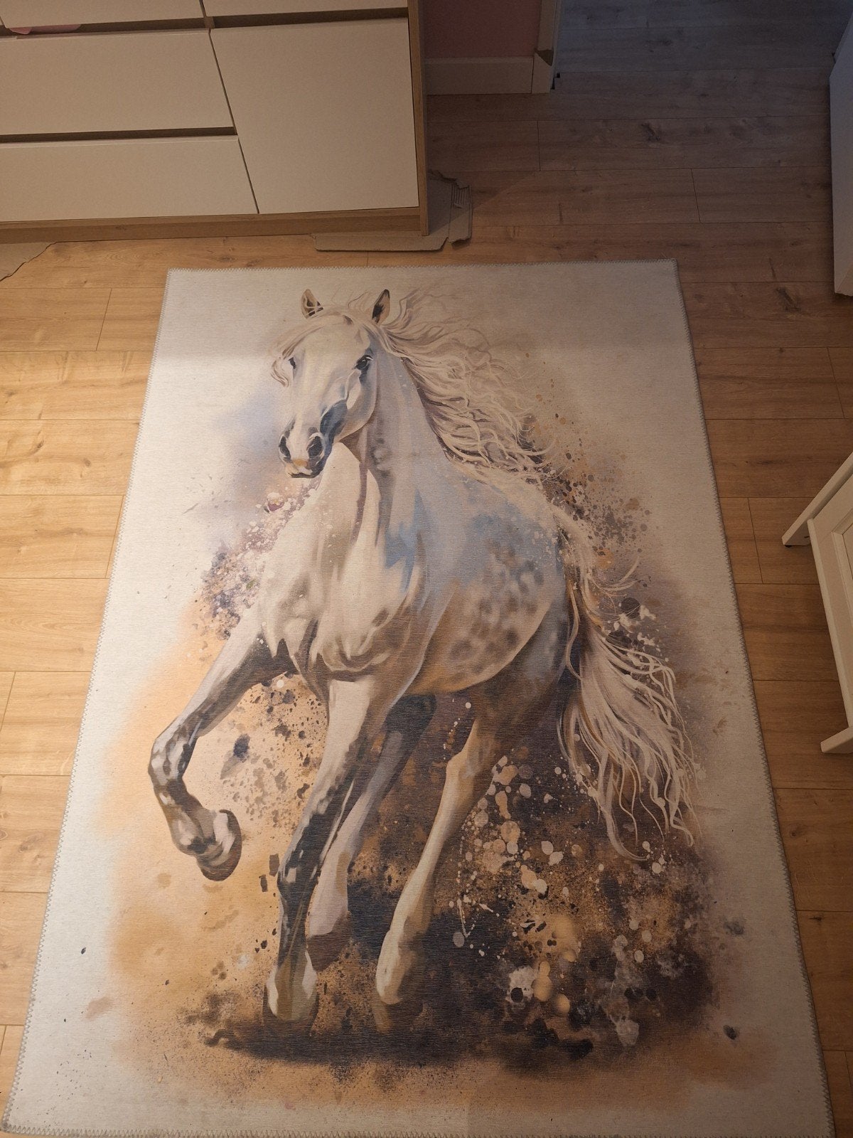 Mooi vloerkleed met paard - 170x120 cm, Ophalen, 100 tot 150 cm, Bruin, Zo goed als nieuw