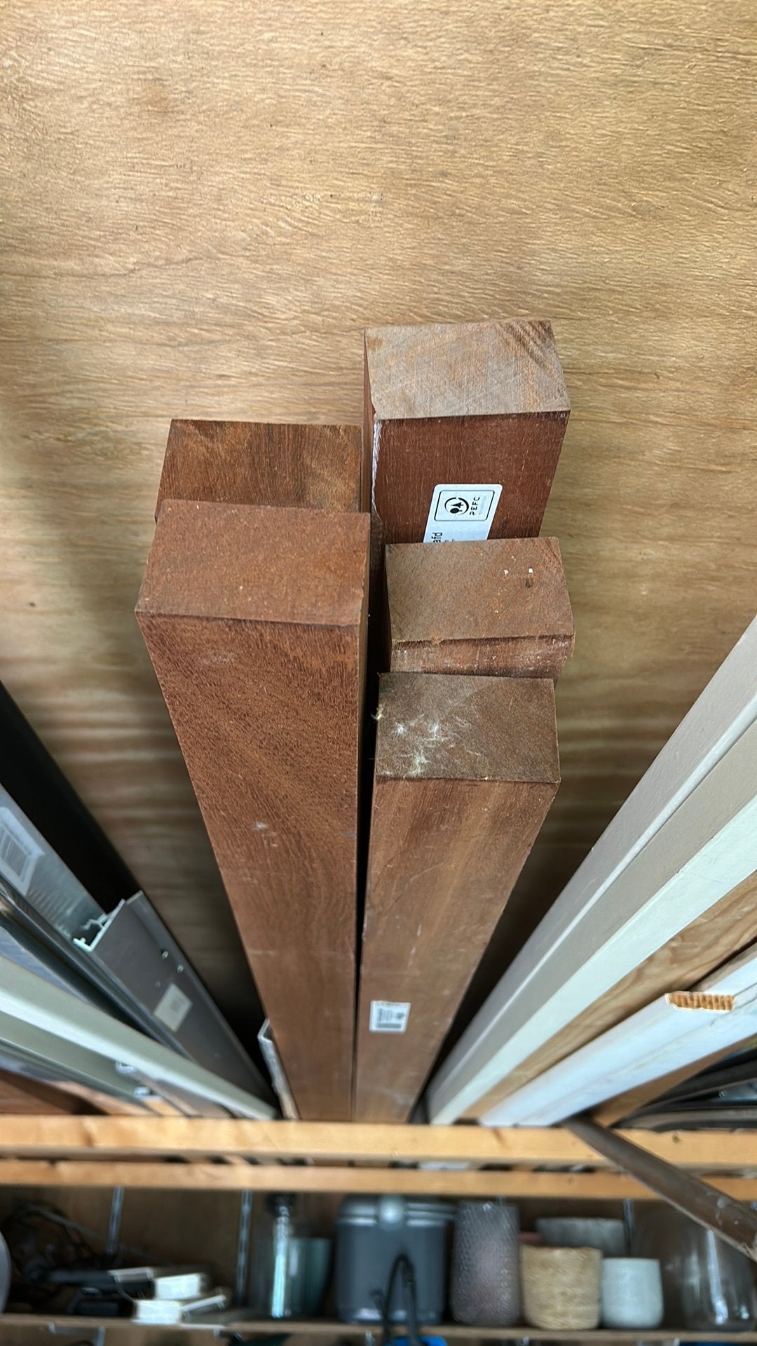 Meranti hout balken 5 stuks, Ophalen, Zo goed als nieuw, Balk, Vuren