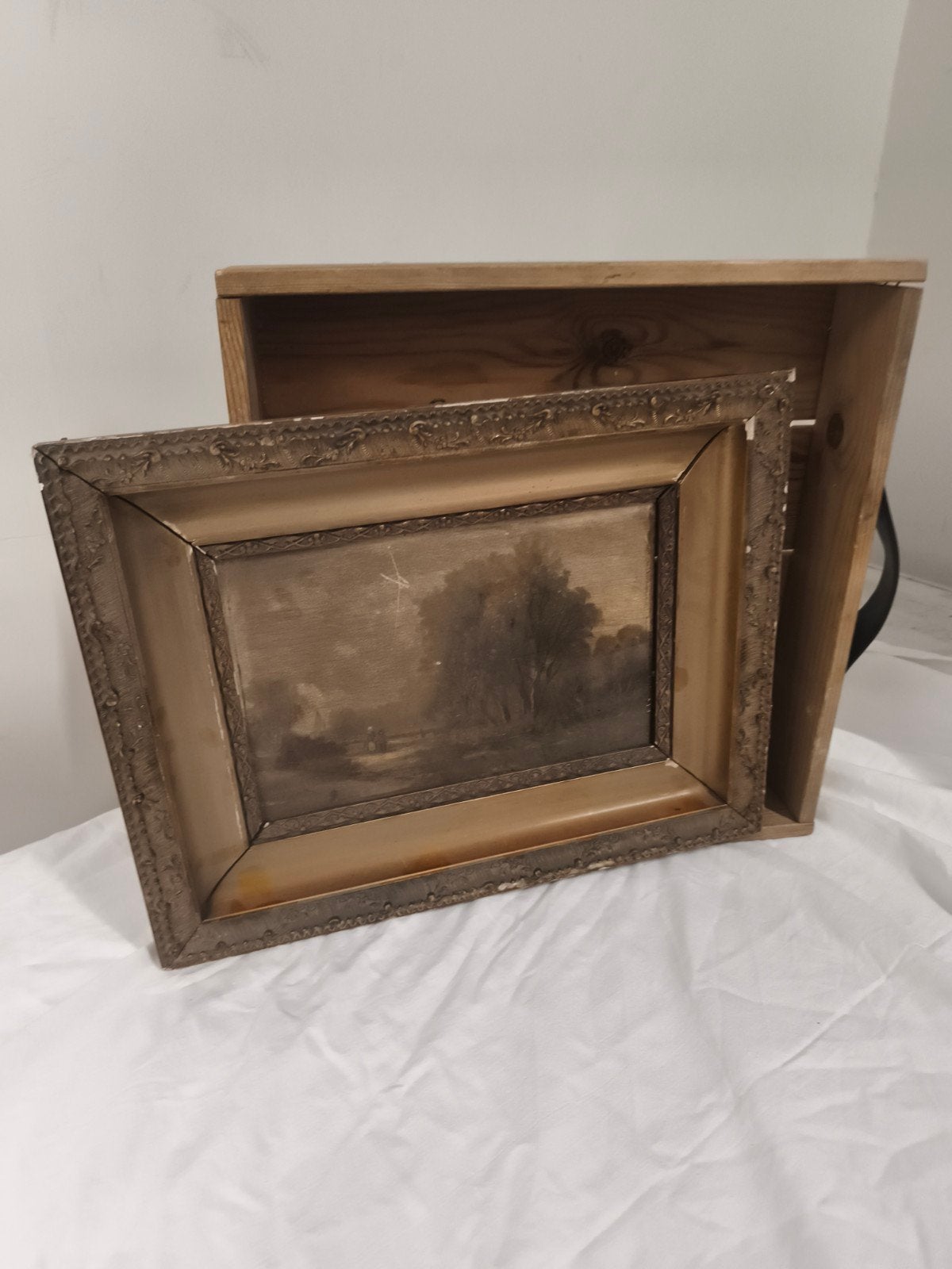 Oud landschap schilderij HG Nuenen, Doek, Ophalen of Verzenden, Landschap, Olieverf