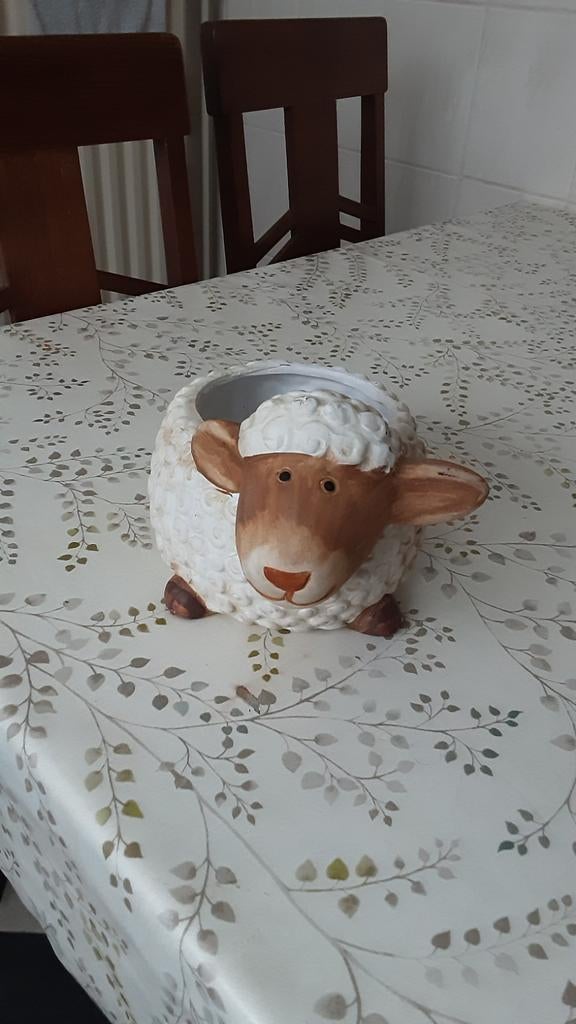 Leuk bloempotje in de vorm van een schaap, Tuin en Terras, Bloempotten, Gebruikt, Binnen, Ophalen of Verzenden, Overige vormen