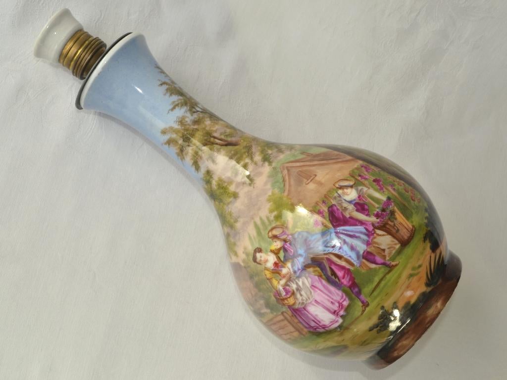 Antieke beschilderde Lampvoet van porselein, Romantiek 1860s, Ophalen of Verzenden