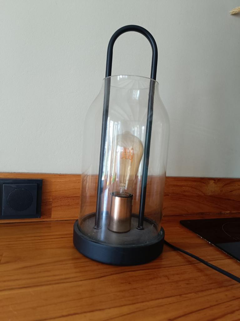 Super leuke glazen stolp tafellamp kwantum, Ophalen, Zo goed als nieuw, Glas