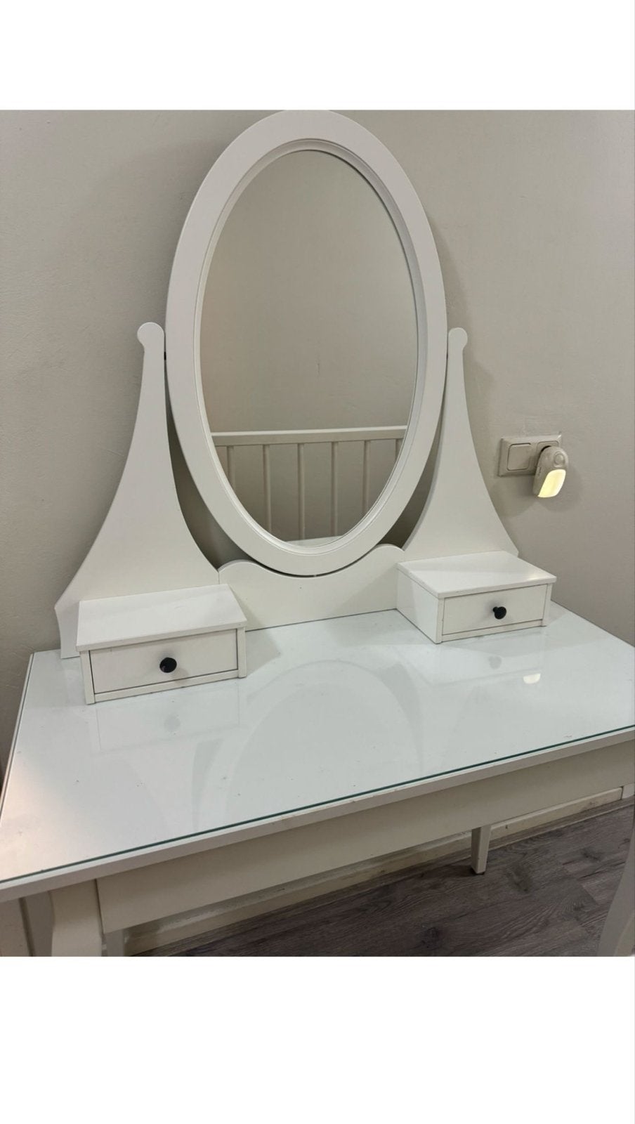 Witte kaptafel met spiegel en lades, Ophalen, Gebruikt, Hout, 100 tot 150 cm