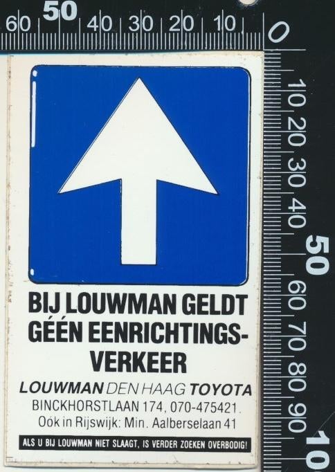 Sticker: Louwman - Toyota - Geen eenrichtingsverkeer, Ophalen of Verzenden, Zo goed als nieuw, Auto of Motor