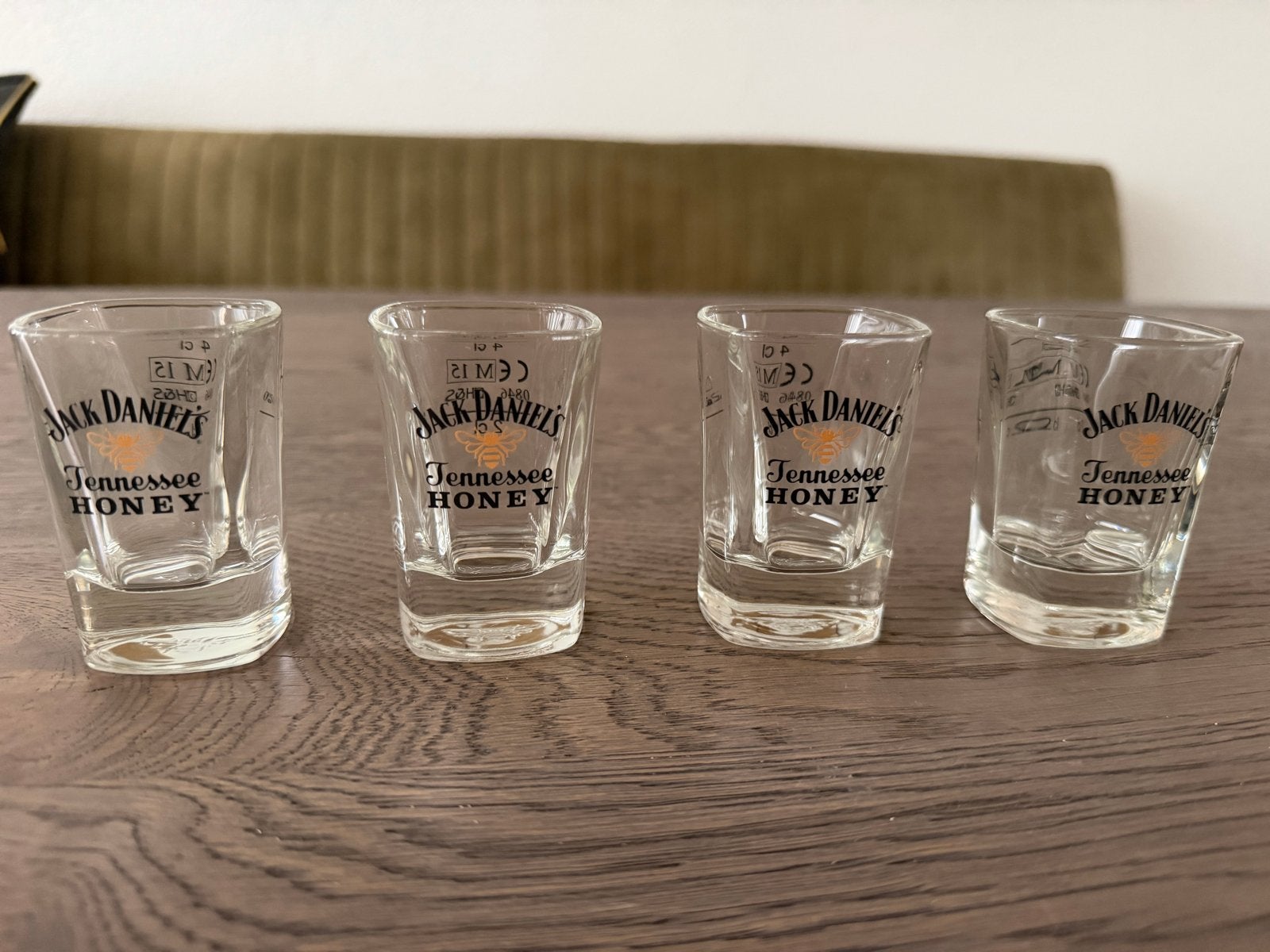 Set van 4 Jack Daniel's Tennessee Honey shotglaasjes, Ophalen of Verzenden, Zo goed als nieuw, Overige merken, Glas