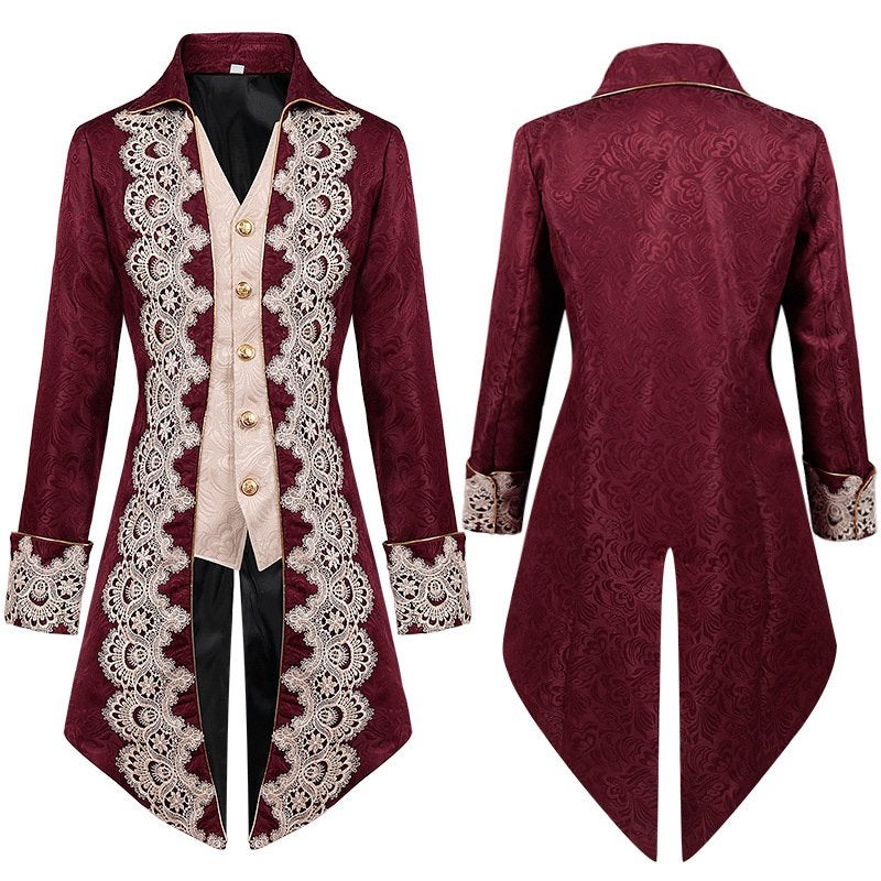 Rode heren steampunk jas / victoriaanse middeleeuwse mannen, Verzenden, Nieuw, Overige maten, Kleding