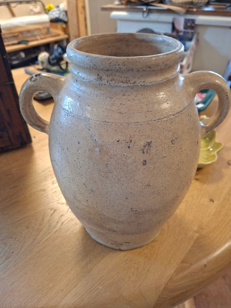 Brocante Franse grespot / kruik, Ophalen, Gebruikt, Beige, Met handvat