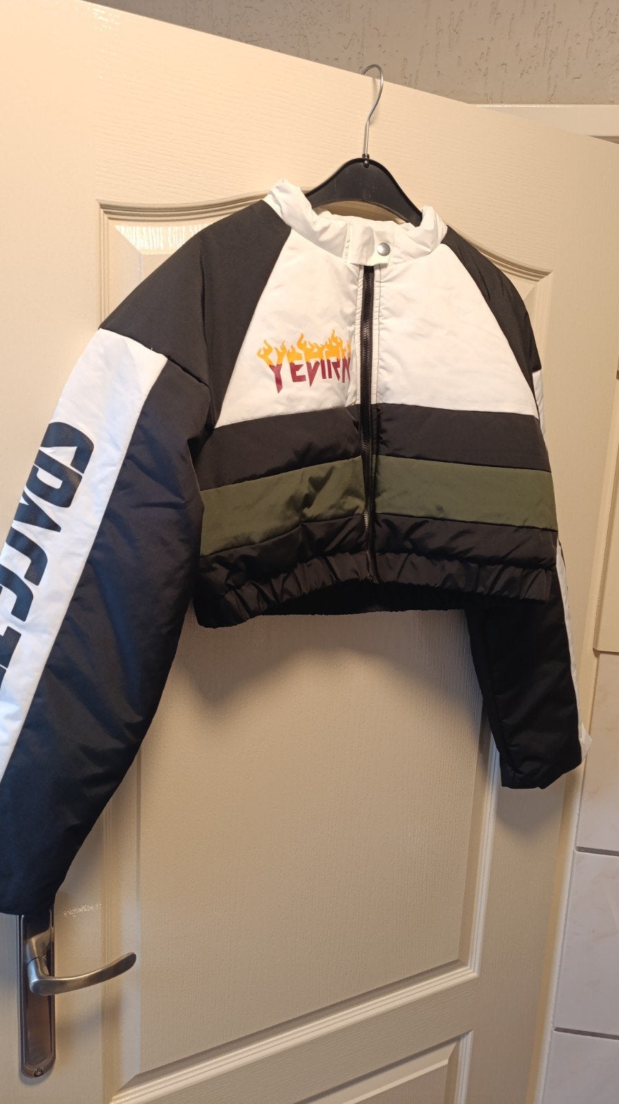 Shein bomberjack met print - Maat L, nieuw, Wit, Maat 42/44 (L), Ophalen of Verzenden, Zo goed als nieuw