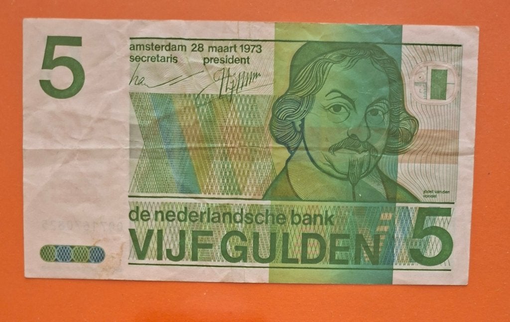 Bankbiljet 5 gulden 1973, oud (schuin) snijteken, cat PL23.a, Verzenden, 5 gulden, Los biljet
