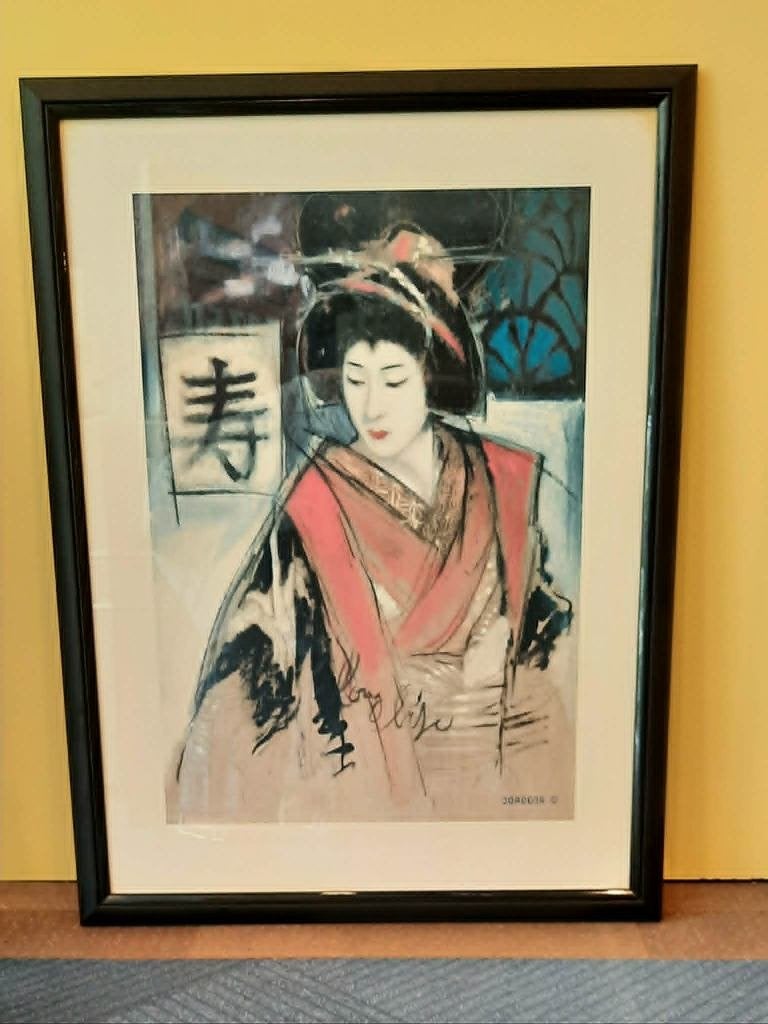 JAPANS GEISHA KUNSTDRUK, Antiek en Kunst, Kunst | Schilderijen | Klassiek, Portret of Personen, Overige stijlen, Print, Overige ondergronden