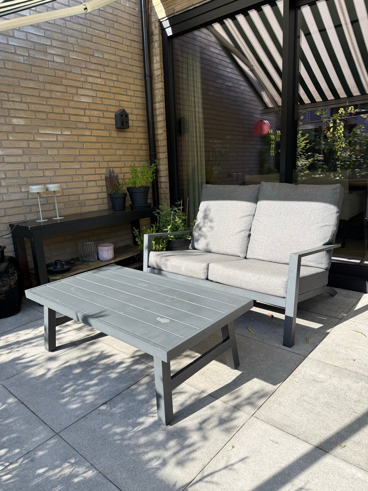 Loungebank en salontafel - Aluminium - Grijs, Gebruikt, Aluminium, Loungeset, Bank