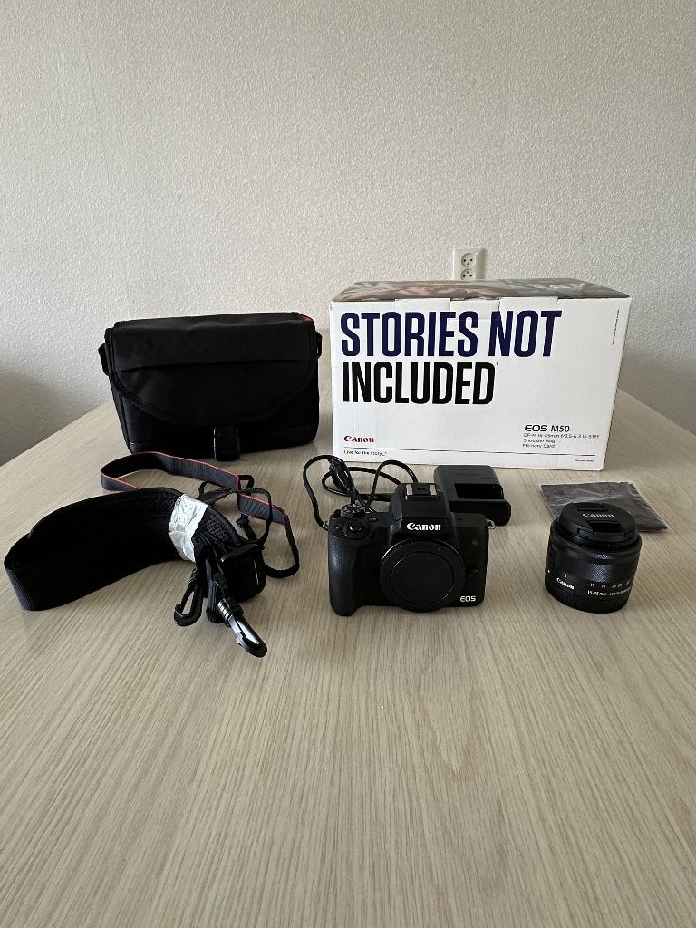 Canon EOS M50 + 15-45mm lens, complete set + aankoopbewijs, Audio, Tv en Foto, Ophalen, Accu, Canon, Zo goed als nieuw