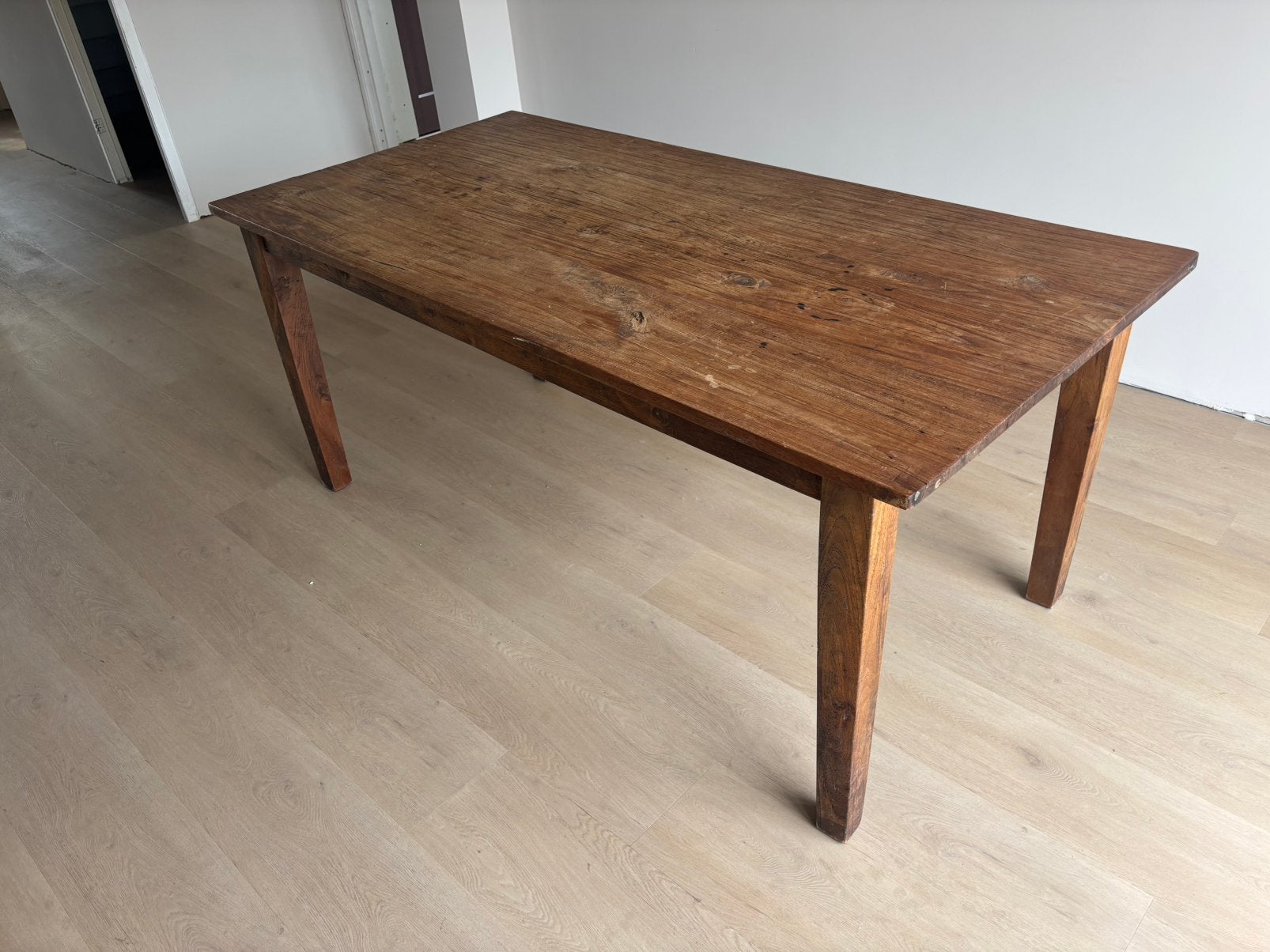 Massief teak houten tafel 180x90cm, Ophalen, Gebruikt, Teakhout, 50 tot 100 cm