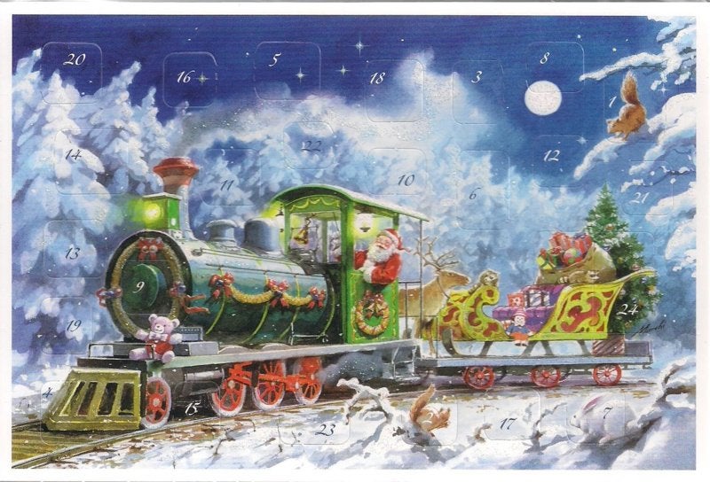 Adventskalender Kaart: Kerstman met trein geschenken 12411, Ophalen of Verzenden, Nieuw