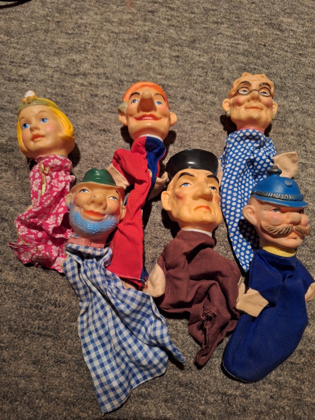 Set van 6 Vintage Handpoppen - Diverse Karakters, Ophalen of Verzenden, Gebruikt
