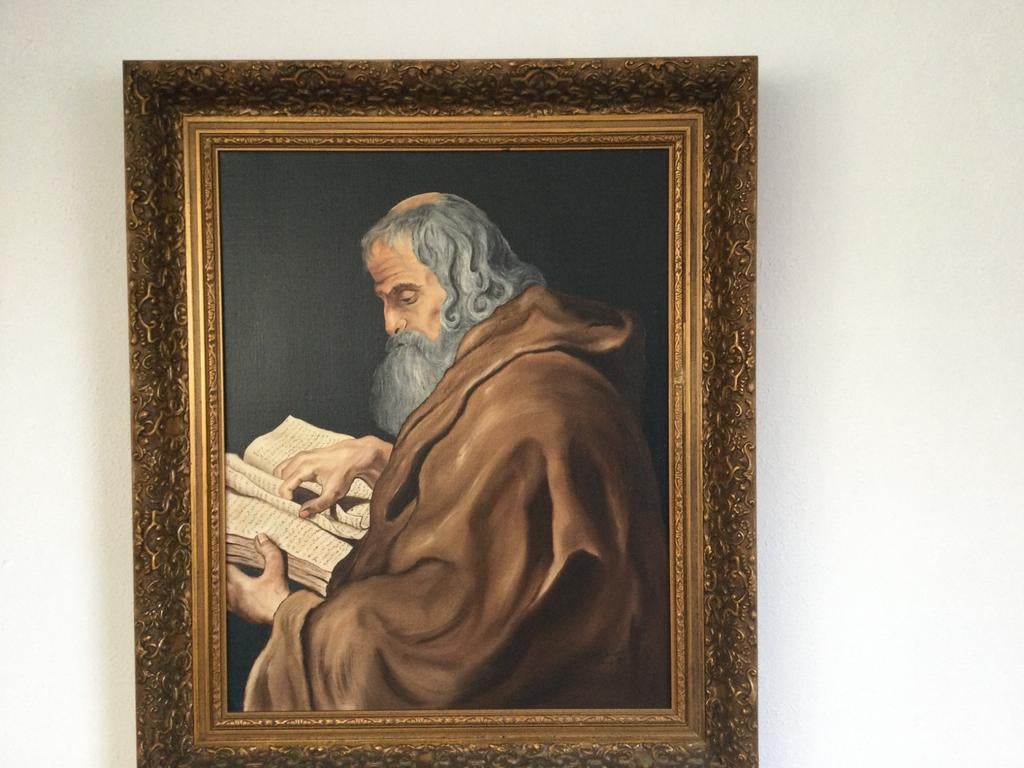 Olieverfschilderij: Monnik lezend in boek, Ophalen of Verzenden