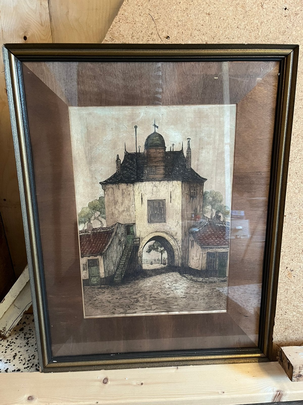 Ets van Henri Johan van de Stal, Ophalen, Ets, Stadsgezicht, Gesigneerd