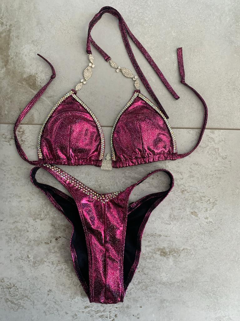 Glitterende fuchsia bikini met steentjes, Ophalen of Verzenden, Zo goed als nieuw