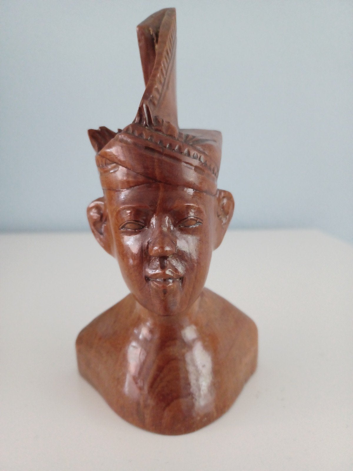 Vintage houten buste man uit Indonesië Bali  - 15 cm, Minder dan 20 cm, Buste, Ophalen of Verzenden, Handgemaakt