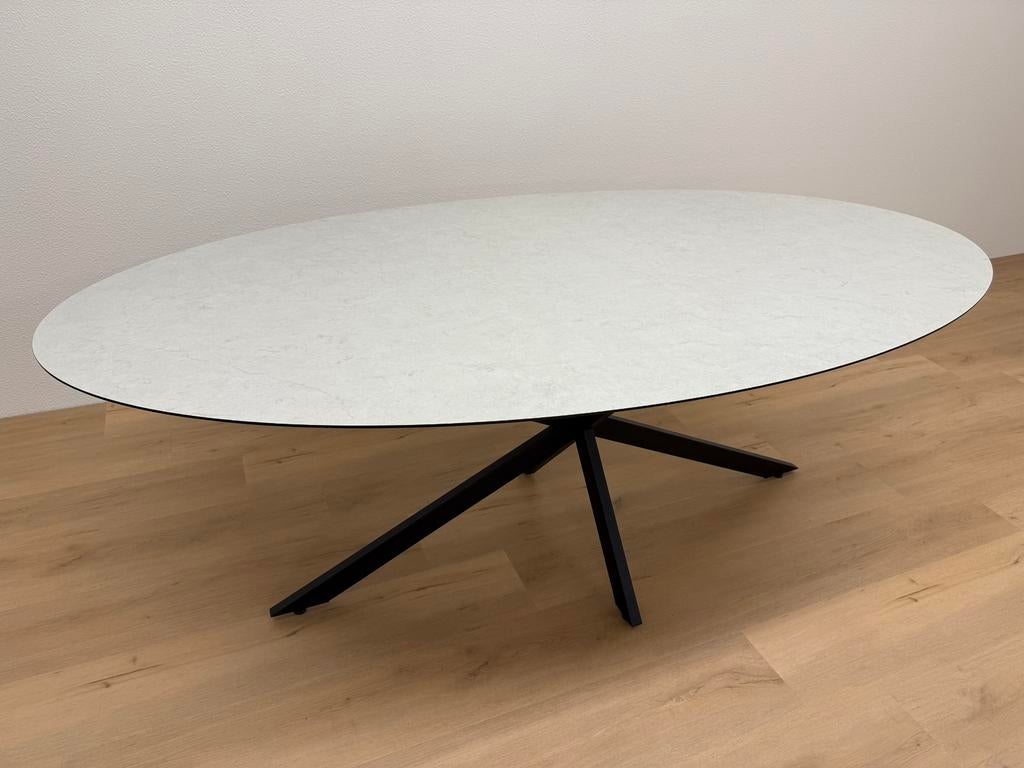 Ovale eettafel HPL Marmer 220x120 - Direct Leverbaar, 100 tot 150 cm, 200 cm of meer, Ophalen of Verzenden, Zo goed als nieuw