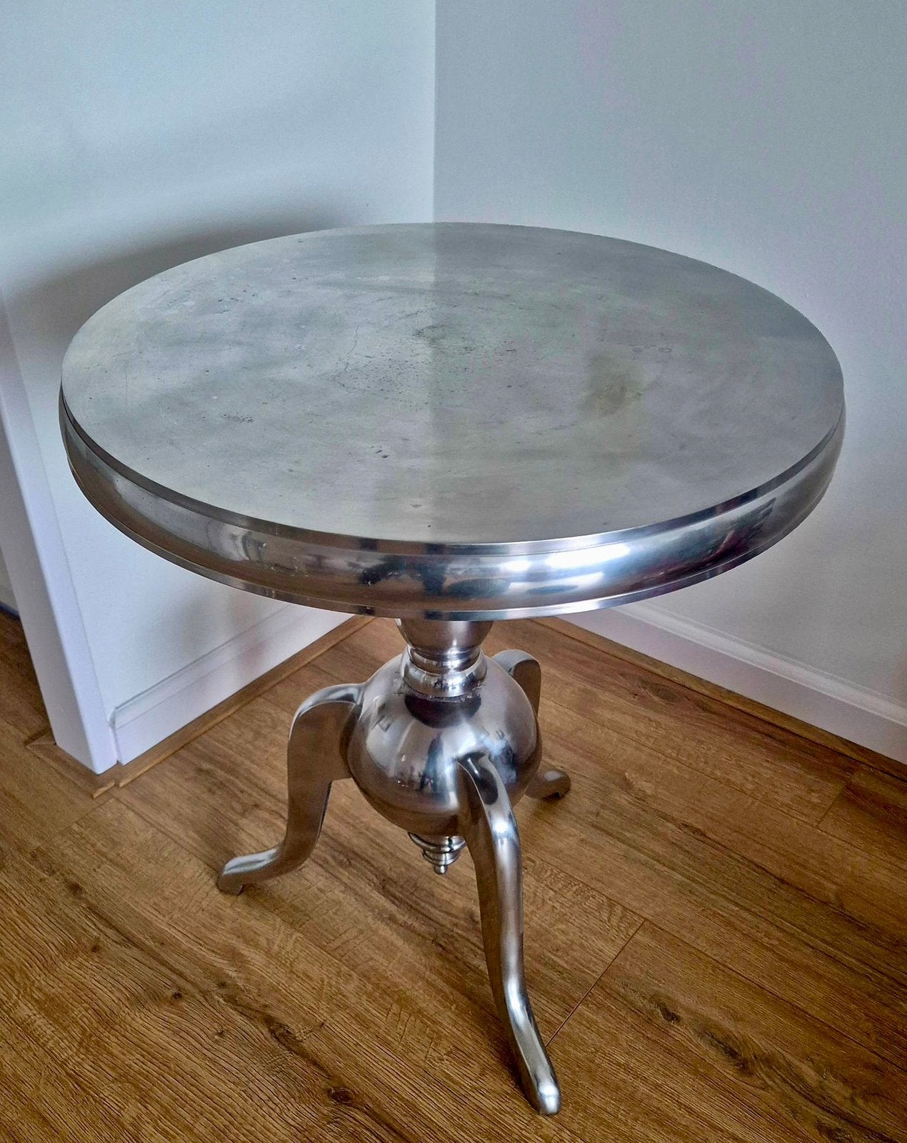 Bijzettafel rond zilverkleurig, Ophalen, Minder dan 55 cm, Gebruikt, Metaal of Aluminium