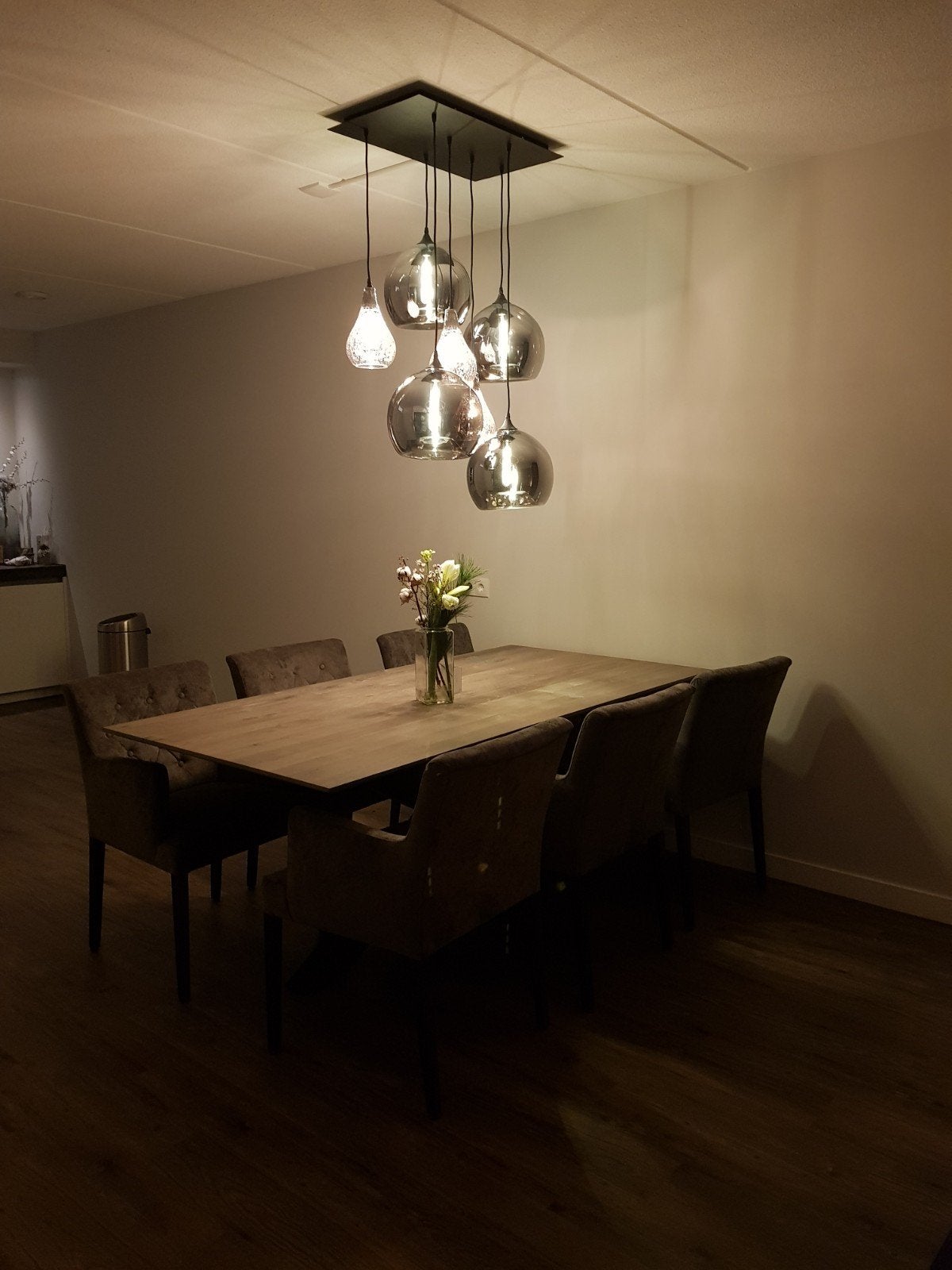 Moderne hanglamp met smoke glas (Duran lighting), Ophalen, Zo goed als nieuw, Glas, Modern, Industrieel, Design