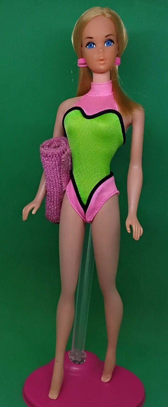 Vintage Barbie Badpak Roze/Groen/Zwart Mattel, Verzenden, Gebruikt, Kleertjes